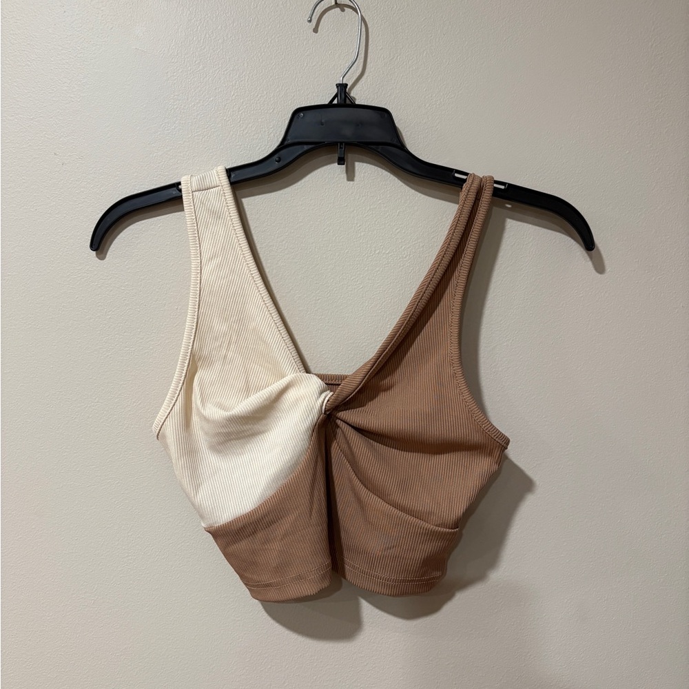 Brown/cream colored crop tank top